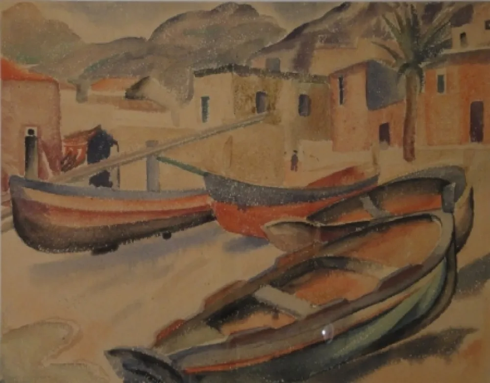 Sem Técnica Fleischmann - (Fischerboote am Strand eines Ortes am Mittelmeer)