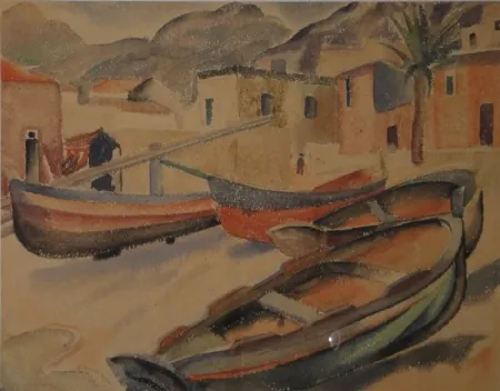 Sem Técnica Fleischmann - (Fischerboote am Strand eines Ortes am Mittelmeer)