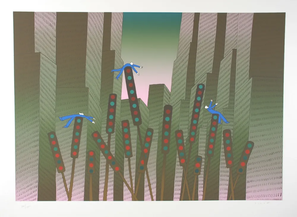 Serigrafia Folon - City Lights - Les lumières de la ville