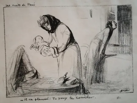 Litografia Forain - Les Nuits de Paris: il va pleuvoir