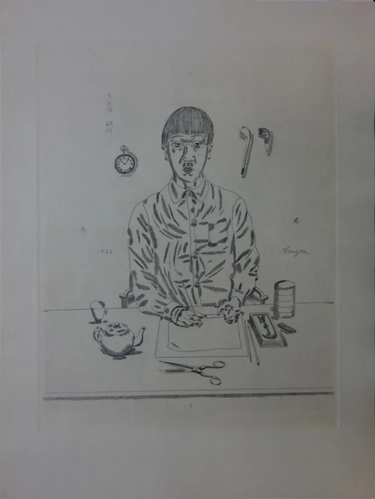 Gravura Foujita - Autoportrait à la table de travail