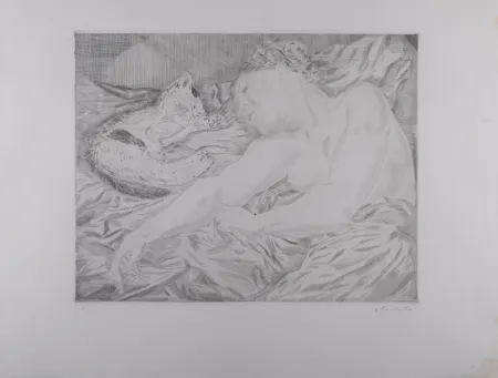 Gravura Foujita - La Femme au chat, 1927 - Hand-signed