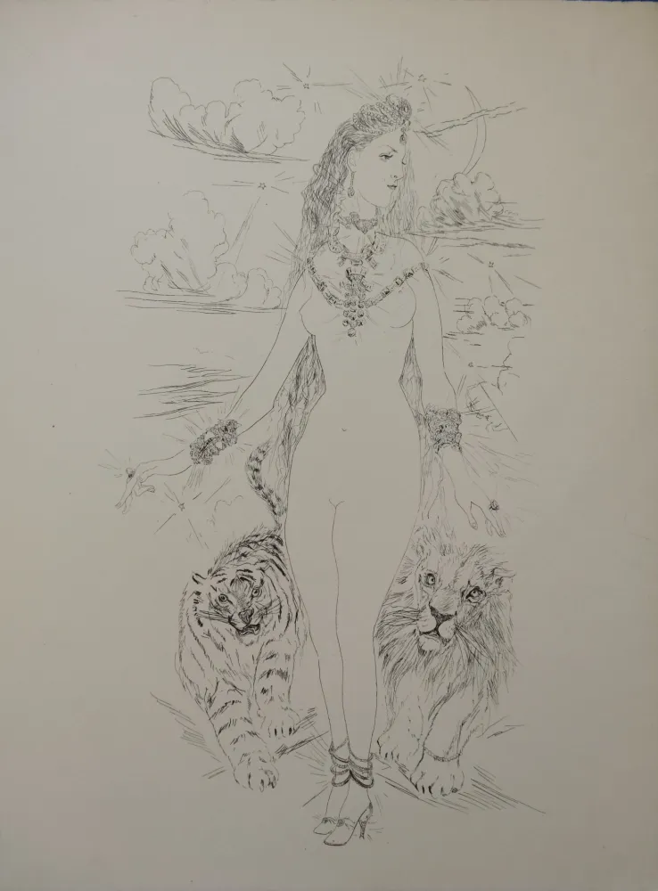 Gravura Foujita - La Rivière Enchantée - Nu aux tigres