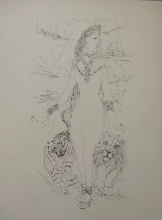 Gravura Foujita - La Rivière Enchantée - Nu aux tigres