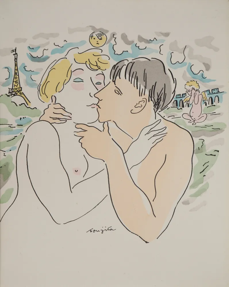 Gravura Foujita - Les amoureux à Paris