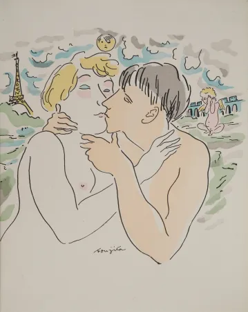 Gravura Foujita - Les amoureux à Paris