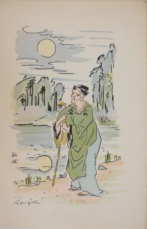 Gravura Foujita - Sage au bord de la rivière