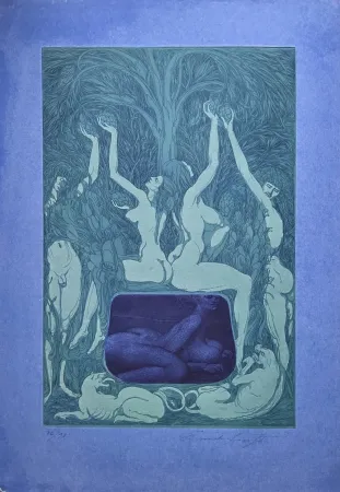 Água-Tinta Fuchs - Nacht Unterschlupf im Laub