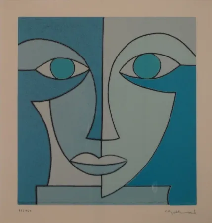 Linogravura Gebhard - Blauer Kopf