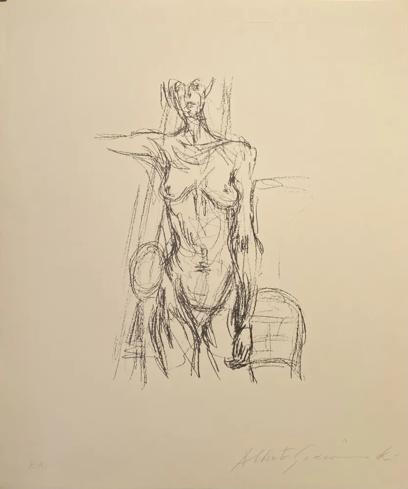 Litografia Giacometti - Femme Nue Debout avec le bras drout levé - signed
