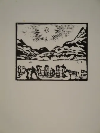 Xilogravura Giacometti - Lavoratori del ghiaccio, die Eisbrecher
