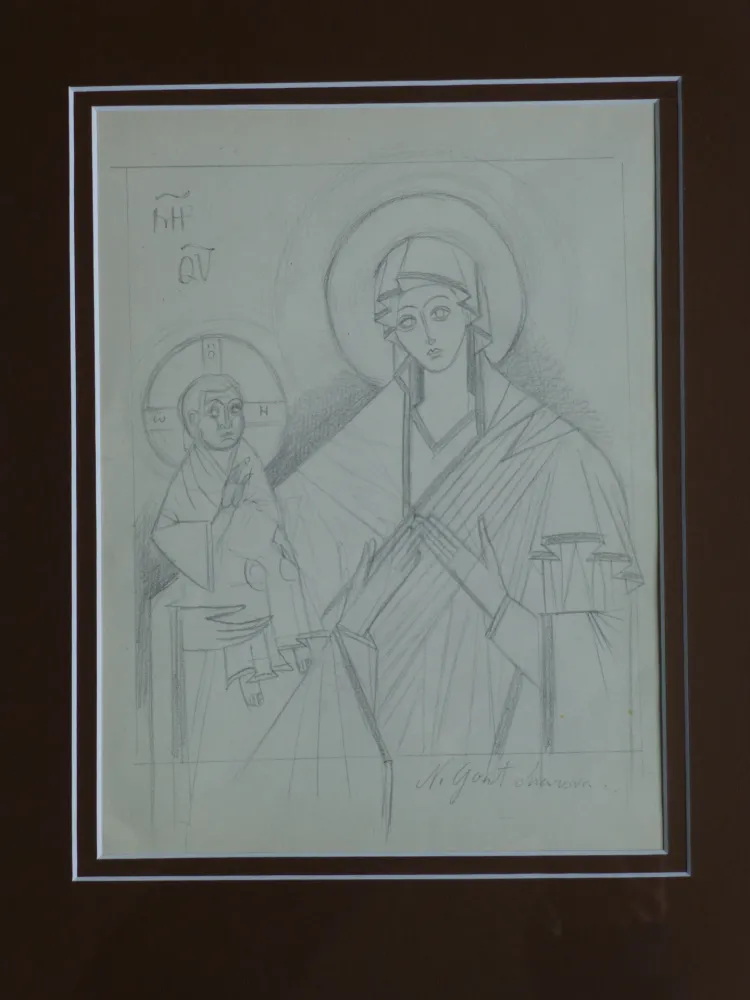 Sem Técnica Goncharova - Vierge à l'enfant ,projet pour une icône