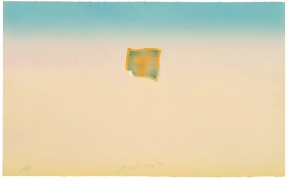 Litografia Goode - Untitled (small orange photo on peach and blue background)