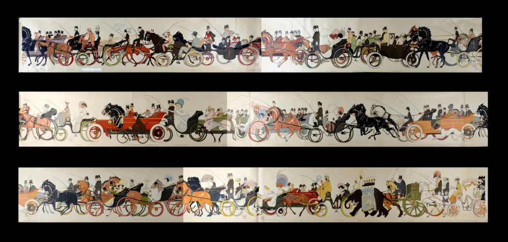 Litografia Goursat - Le Retour des courses, 1910 - scarce COMPLET set in six assembled parts