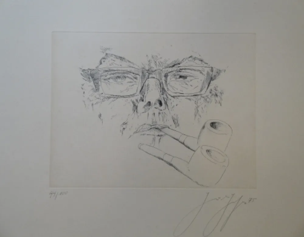 Gravura Grass - Doppelter Max. Kopf Max Frisch mit Pfeife