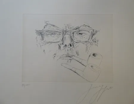 Gravura Grass - Doppelter Max. Kopf Max Frisch mit Pfeife