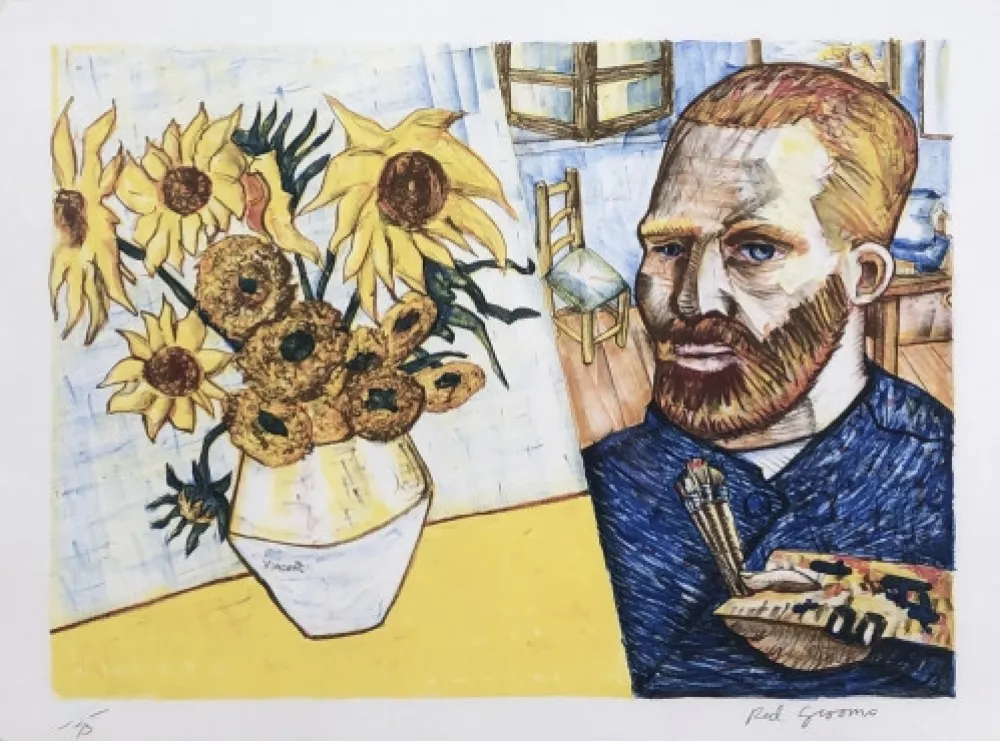 Litografia Grooms - Van Gogh with Sunflowers