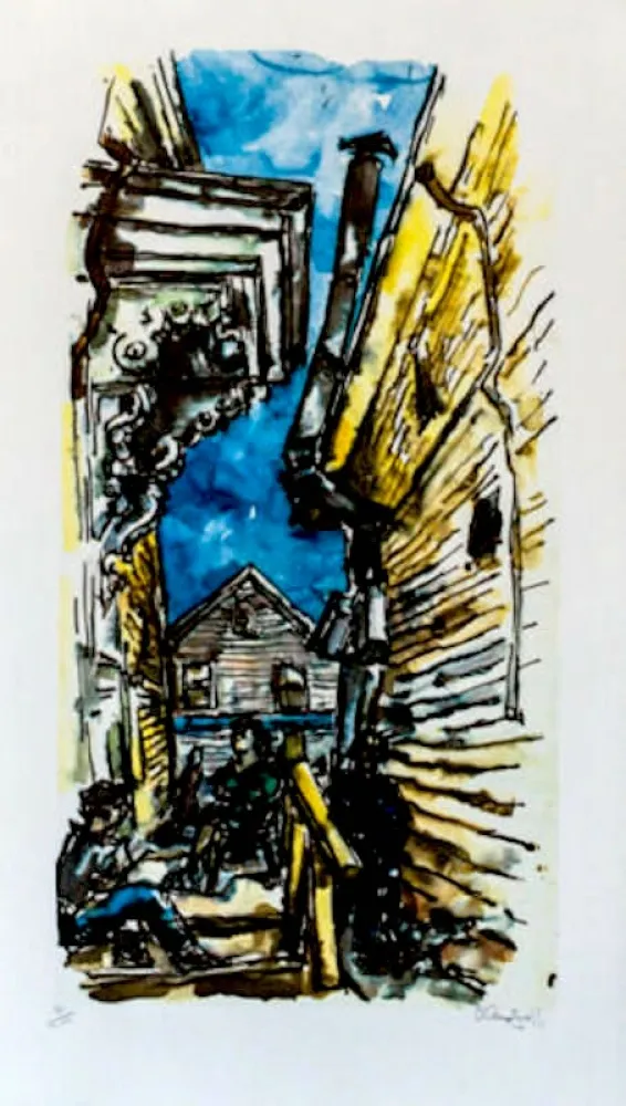 Litografia Gross - New England Street Scene