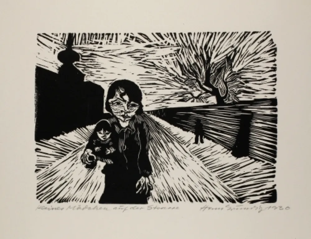 Xilogravura Grundig - Kleines Mädchen auf der Straße (Young Girl in the Street)