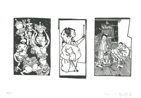 Linogravura Grützke - Bilder aus Bongs Stall