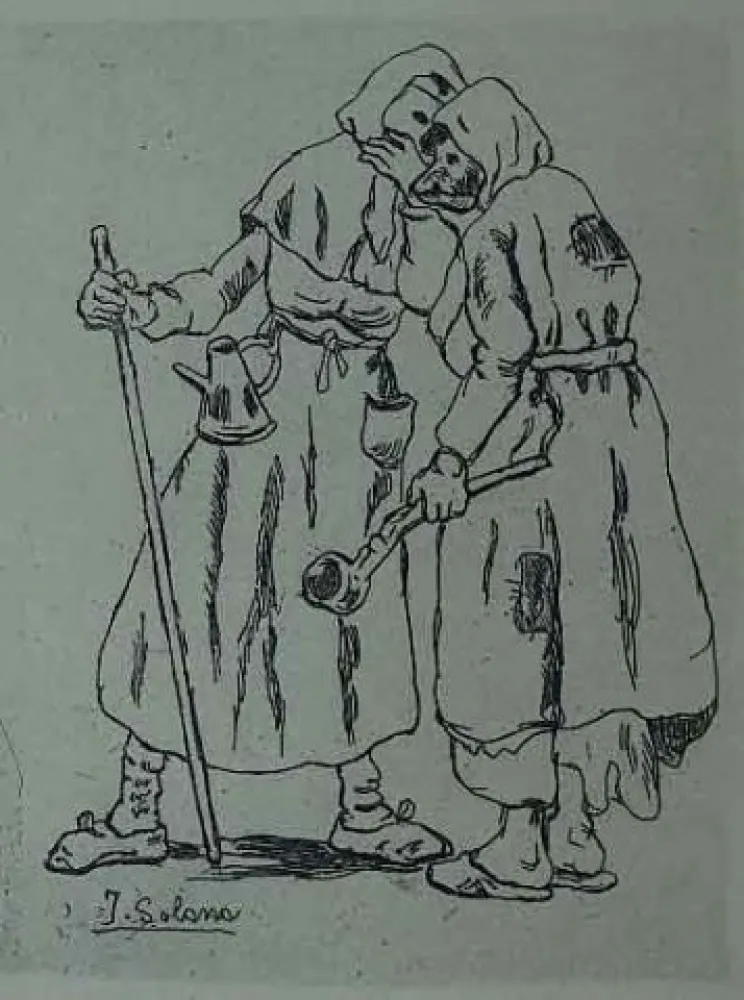 Água-Forte Gutiérrez Solana  - Máscaras hablándose al oido