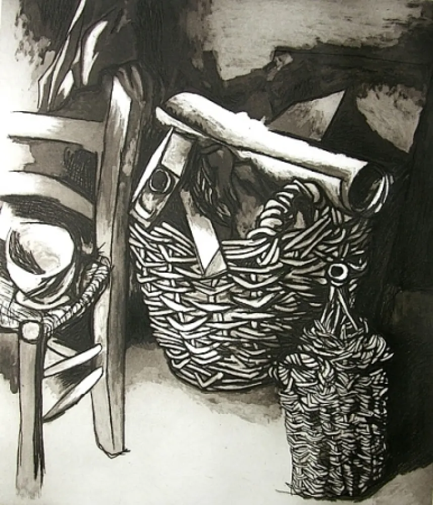 Água-Forte E Água-Tinta Guttuso - Natura morta con sedia, cestino e fiasco