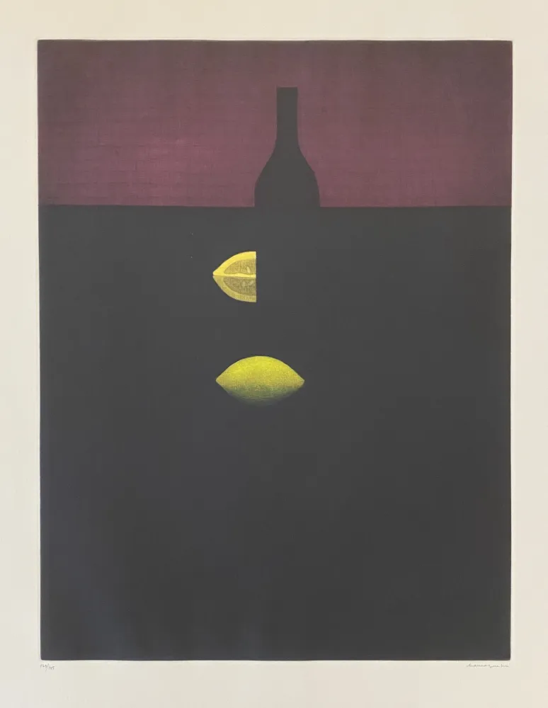 Meio-Tom Hamaguchi - Bottles with Lemon and Red Wall