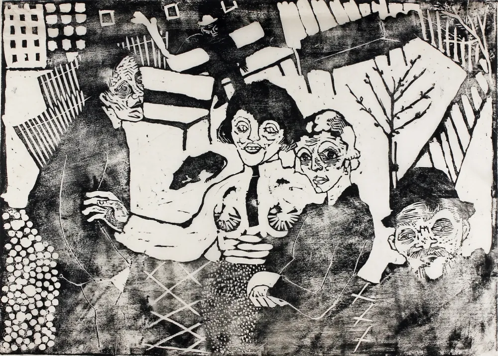 Xilogravura Hamerschlag - Im Hof (In the Courtyard)