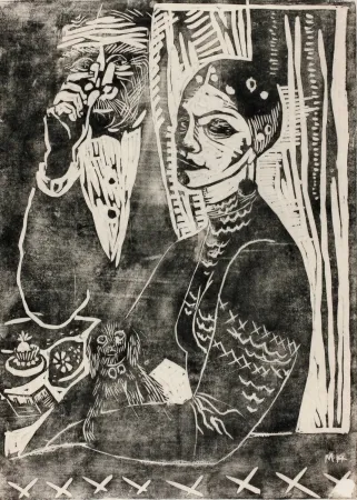 Xilogravura Hamerschlag - In der Loge - Selbstporträt (At the Loge - Selfportrait)