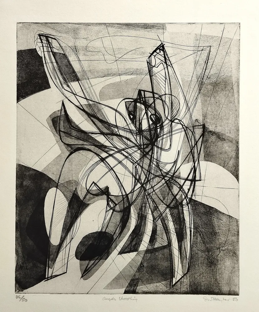 Água-Forte Hayter - Angels wrestling