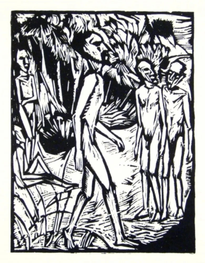 Xilogravura Heckel - Männer am Strand (Men at the beach)