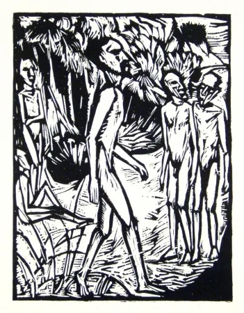 Xilogravura Heckel - Männer am Strand (Men at the beach)