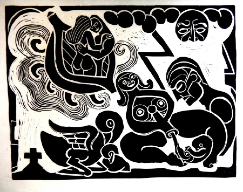 Linogravura Heerup - The Boat of Love