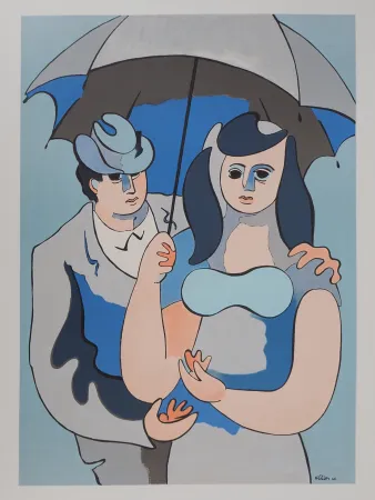 Litografia Helion - Couple sous un parapluie