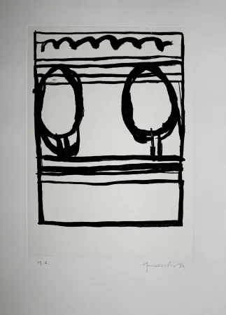 Água-Tinta Hernandez Pijuan - Dos arbres i núvol