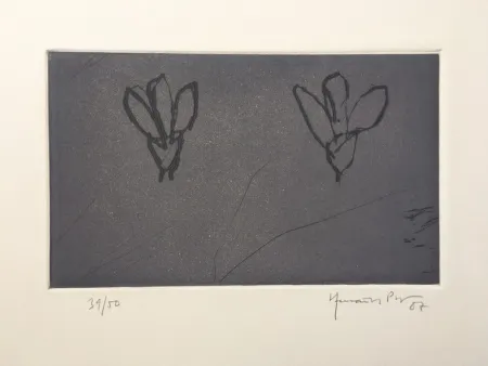 Gravura Hernandez Pijuan - Flores sobre gris