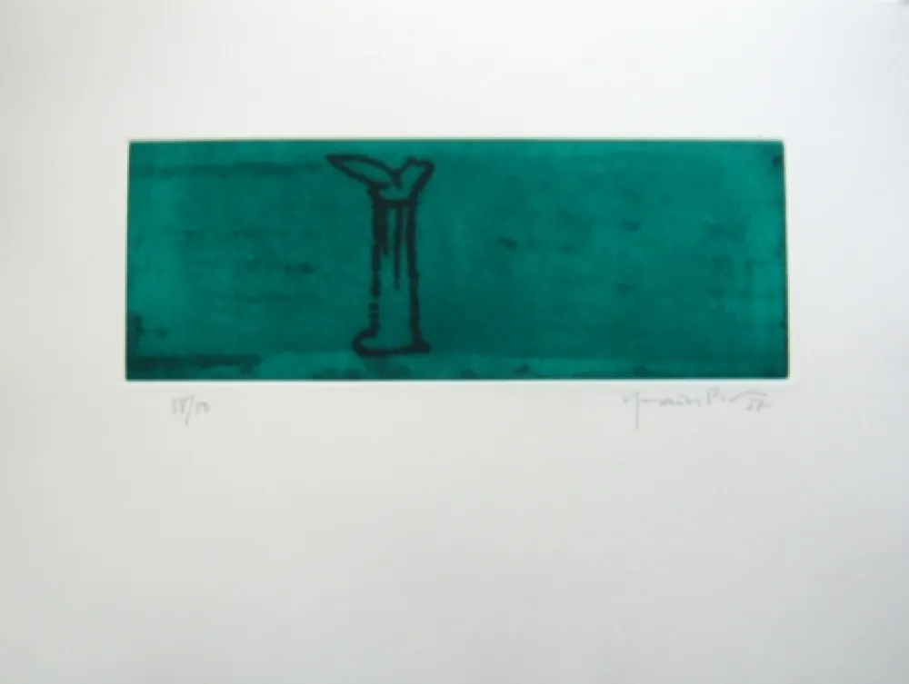 Água-Tinta Hernandez Pijuan - Gerro i flor sobre verd