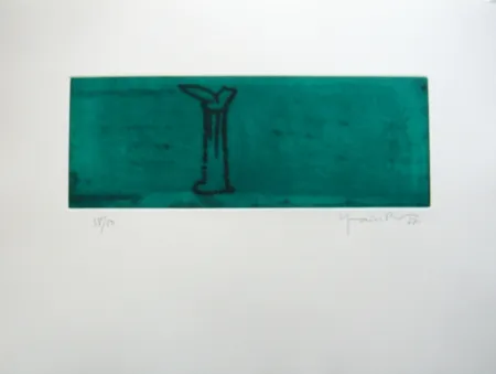 Água-Tinta Hernandez Pijuan - Gerro i flor sobre verd