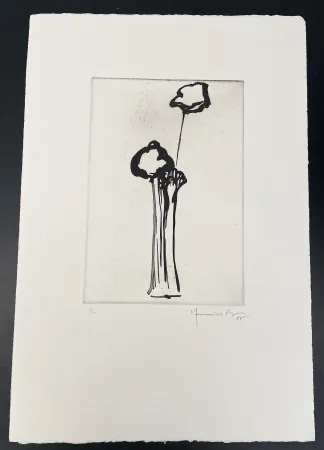 Água-Forte E Água-Tinta Hernandez Pijuan - Untitled (Vase and Flower)