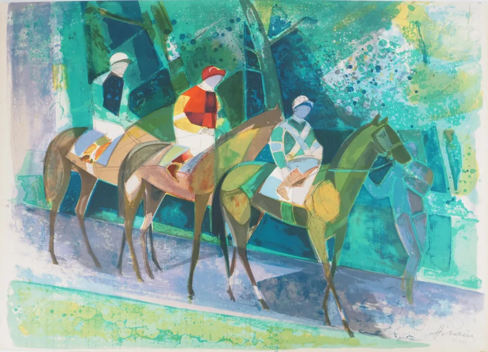Litografia Hilaire - Jockeys en promenade