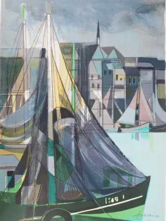 Litografia Hilaire - Normandie, Voiliers à Honfleur