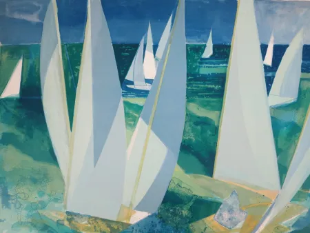 Litografia Hilaire - Normandie, Voiliers de plaisance