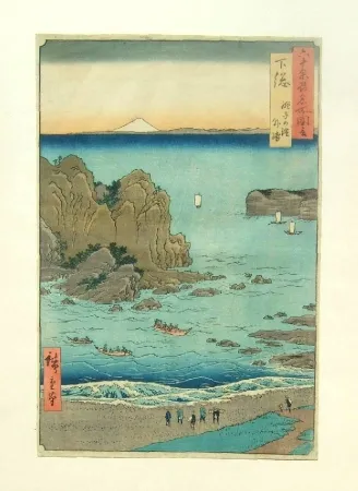 Xilogravura Hiroshige - The Outer Bay at Choshi Beach in Shimosa Province