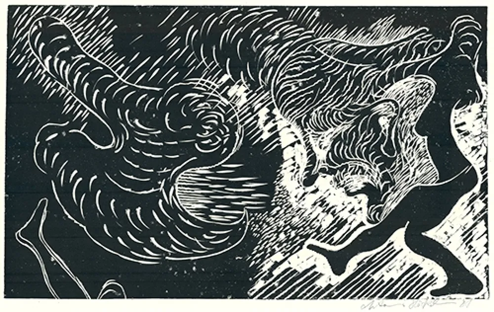 Linogravura Höckelmann - Surferin
