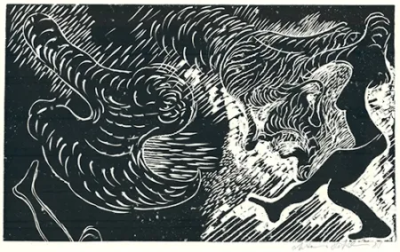 Linogravura Höckelmann - Surferin