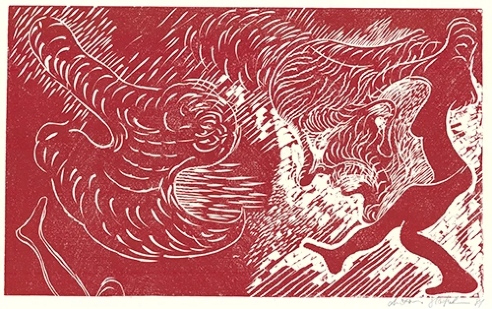 Linogravura Höckelmann - Surferin (Rot)