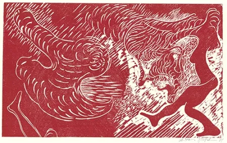 Linogravura Höckelmann - Surferin (Rot)