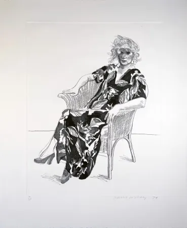 Gravura Hockney - Celia in Wicker Chair (Black State)