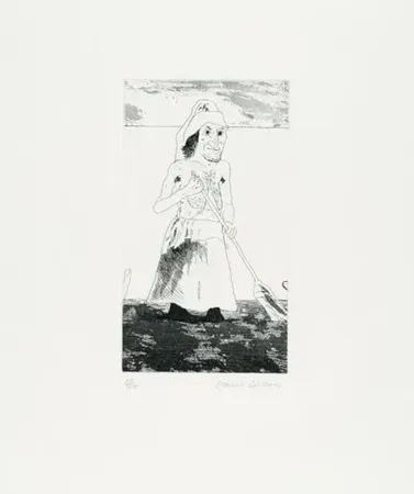 Gravura Hockney - The enchantress in her garden(1969)