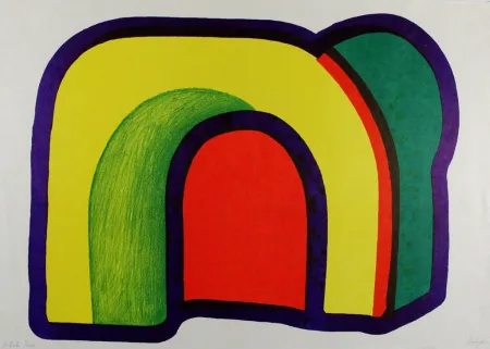 Litografia Hodgkin - Composition with Red